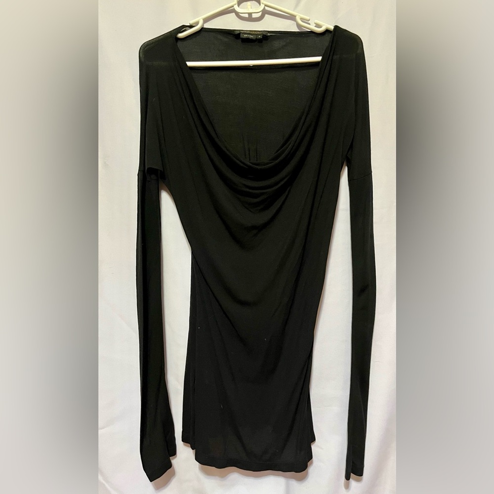 BCBGMaxAzria Black Drape Neck Long Sleeve Dress